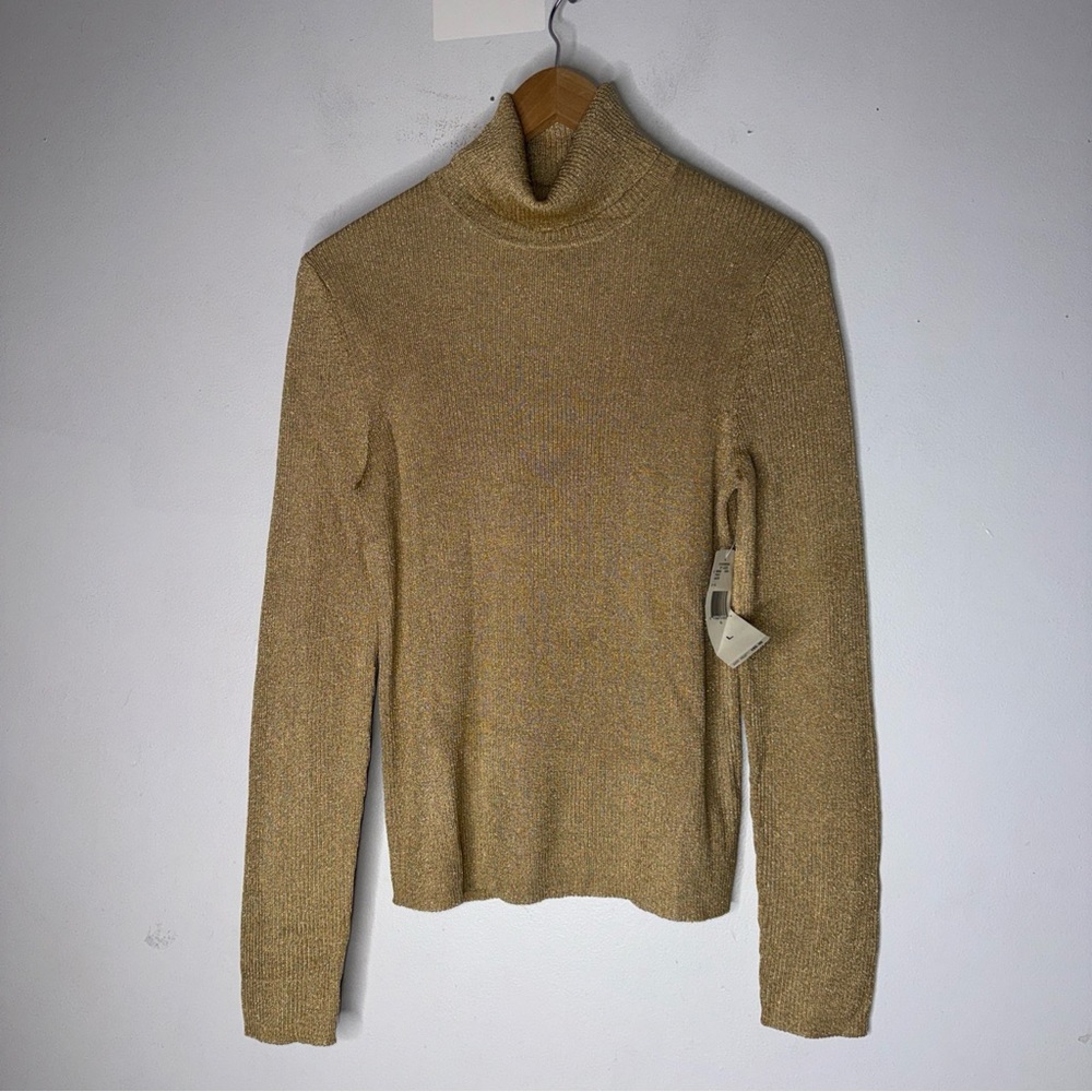 LAUREN RALPH LAUREN Gold Metallic Shimmer Women Turtleneck Swester Large NWT